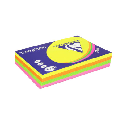 Krāsains papīrs A4, 80g/m2, 500 loksnes, 4 dažādas neona krāsas, Trophee