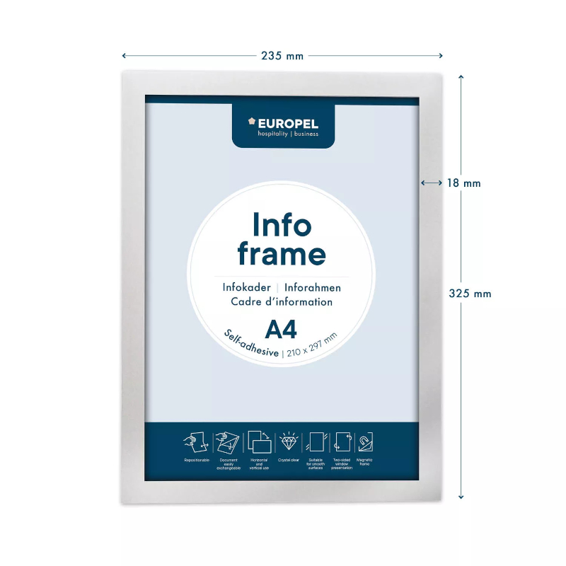 Pašlīmējošs rāmis A4, sudraba krāsā, (2 gab.), Europel