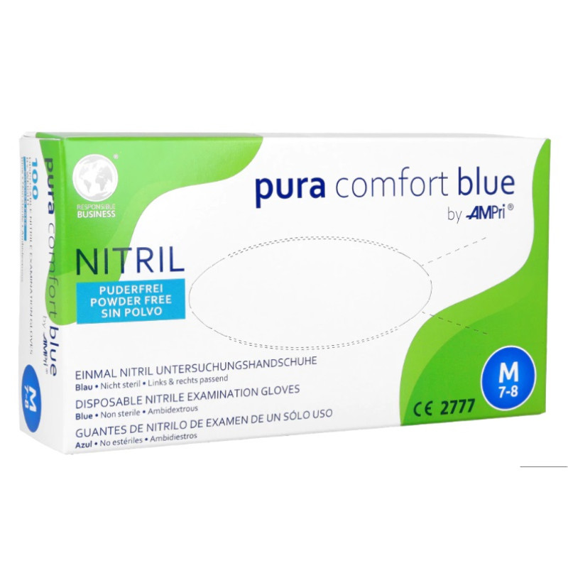 Nitrila cimdi bez pūdera, 24cm, zili, (M), (100gab), (10iep/kaste)