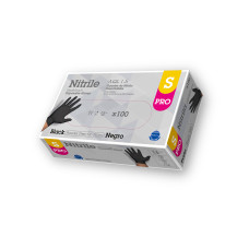 Nitrila cimdi PRO, bez pūdera, melni, S izmērs, 100gab