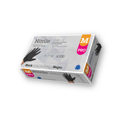 Nitrila cimdi PRO, bez pūdera, melni, M izmērs, 100gab