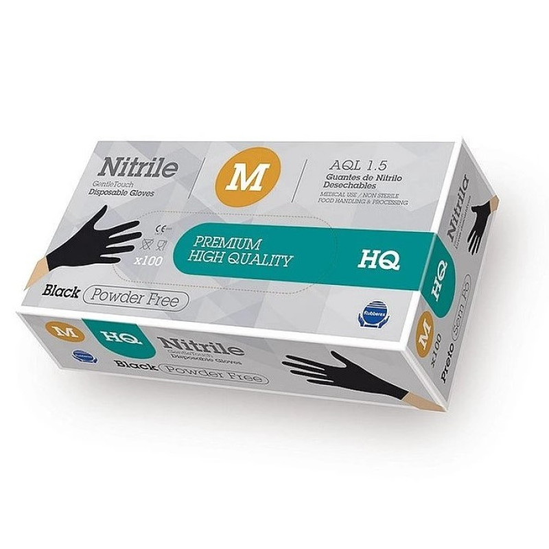 Nitrila cimdi bez pūdera, HQ, melni, M izmērs, 100gab