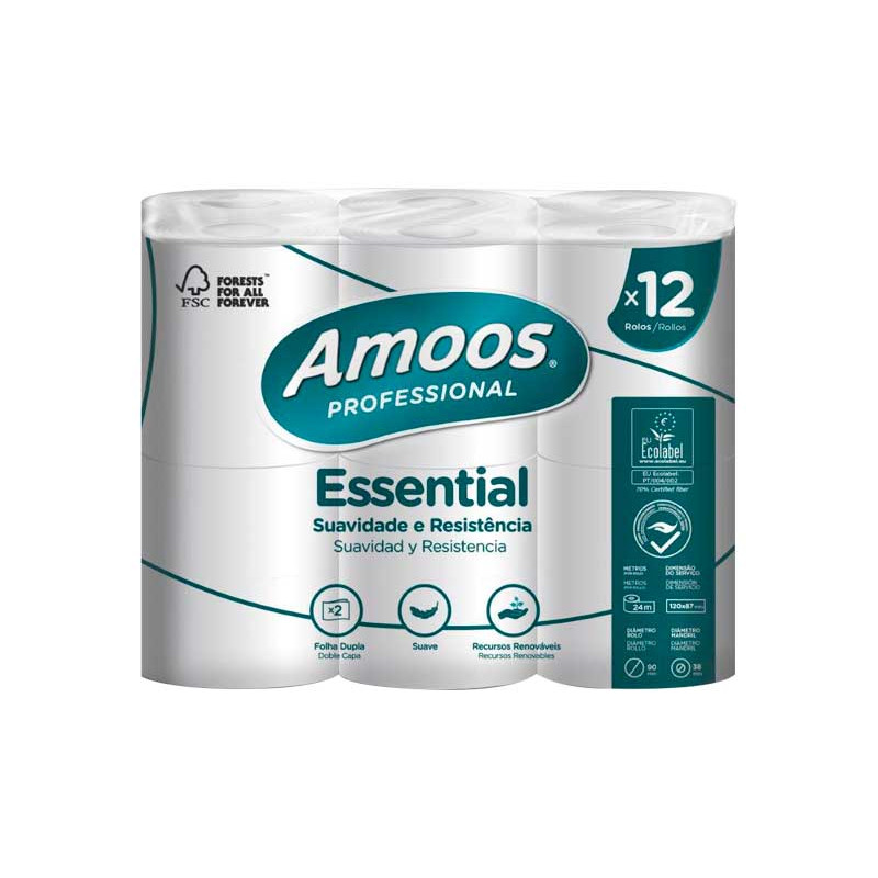 Tualetes papīrs AMOOS, 12 rulli,  celuloze ,2 slāņi, 16m., h. - 9 cm, 134 lock.. (9iep./ma