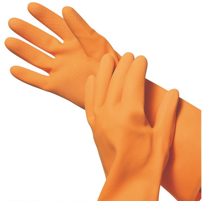 Gumijas cimdi ar floku NEO ORANGE, oranži, M izmērs, 32cm, pāris