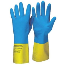 +Gumijas cimdi ar floku "HP 300", 32cm, zili-dzelteni, (L), (pāris)