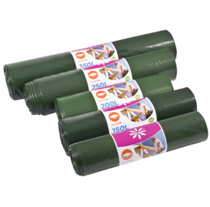 Atkritumu maisi 250L, 110x125cm, zaļi/melni, 60mikr, 2-kārt,  LDPE, 5gab/rul