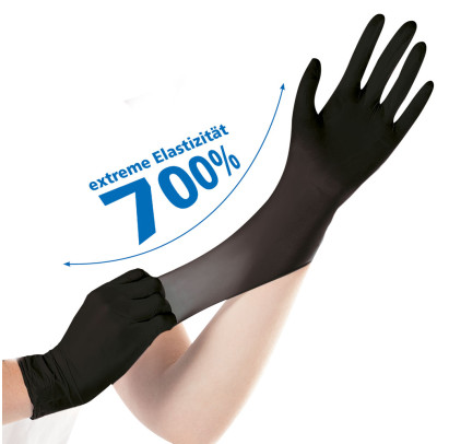 Nitrila cimdi SAFE SUPER STRETCH, bez pūdera, melni, M izmērs, 24cm, 100gab