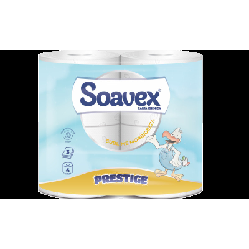 Tual. papīrs, stand, iep.4ruļļi x170 lok x12cm,20,4m, 3 kārt.16g/m2, SOAVEX PRESTIGE (9 ie