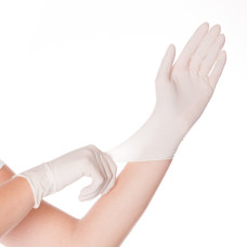 Lateksa cimdi "Skin", vidēji pūderēti, balti, 24 cm, S, (100 gab.), (10 iep/kastē)