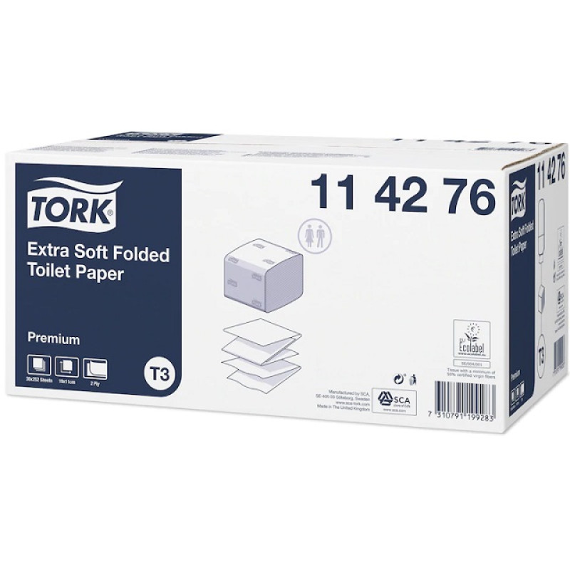 Tualetes papīrs TORK Premium loksnēs T3, 2-kārt, 252lok, 19x11cm ( 30 gab./iep)
