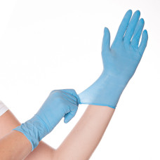 Lateksa cimdi "Skin", vidēji pūderēti, zili, 24 cm, S, (100 gab.), (10 iep/kastē)