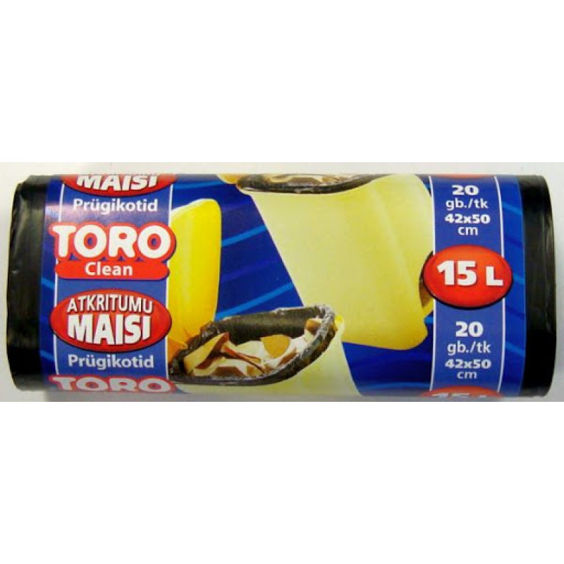 Atkritumu maisi 15L, 40x50cm, balti, 12mikr, LDPE, TORO, 20gab/rul