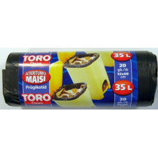 Atkritumu maisi 35l, 54x67cm, melni, 12 mikr. LDPE< TORO< 20gab/rul.