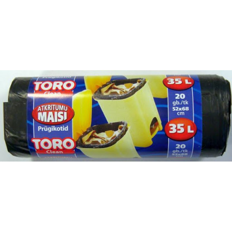 Atkritumu maisi 35l, 54x67cm, melni, 12 mikr. LDPE< TORO< 20gab/rul.
