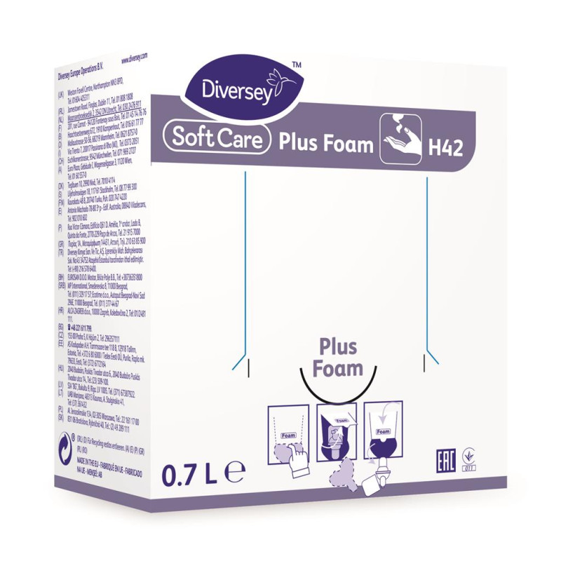 DIVERSEY Soft Care Plus Foam H42 putu ziepes rokām, 700ml, (6gab/kastē)