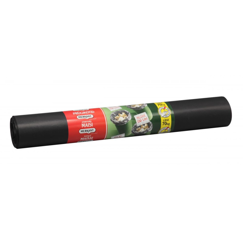 Atkritumu maisi 150L, 80x110cm, pelēki, 65mikr, LDPE, MERKANT, 5gab/rul, 8rul/kastē