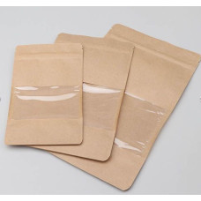 Papīra "doypack" maisiņi 11x7x18,5cm, 250ml, ar ZIP aizdari un lodziņu, brūni, 100gab/iep.