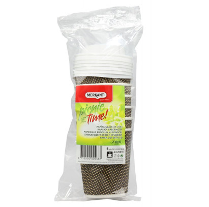 MERKANT papīra glāzes 230 ml diametrs 80 mm 3 slāņu ar vāku, 6 gab