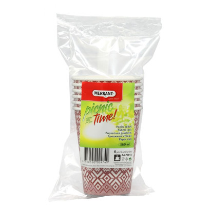 MERKANT papīra glāzes 360 ml 1 slānis, 6 gab/iep