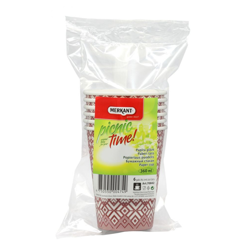 MERKANT Papīra glāzes 360ml 1sl, 6 gab/35 iep. kastē