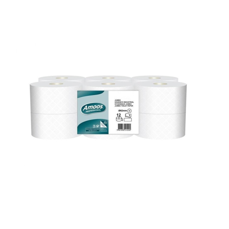 Tualetes papīrs Amoos, 1-slāņu, 200m, 558 loksnes, 23g/m2, d20x8,6cm, s-62mm Jumbo Mini (1
