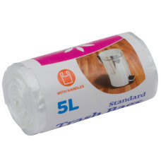 Atkritumu maisi ar rokturiem 5L, 10 micr., HDPE, baltie, 40gab/rul.