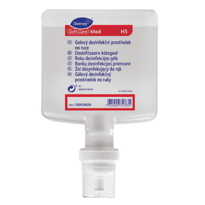 Soft Care Med H5 - Roku gēla dezinfekcijas līdzeklis uz spirta bazes 1.3L (4x1.3L)
