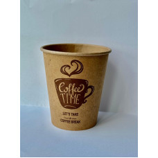 Papīra glāzes, 1-sl., 360ml, 12oz. COFFEE TIME, kraft, d.90mm, 50gab/iep., 20 iep/kastē