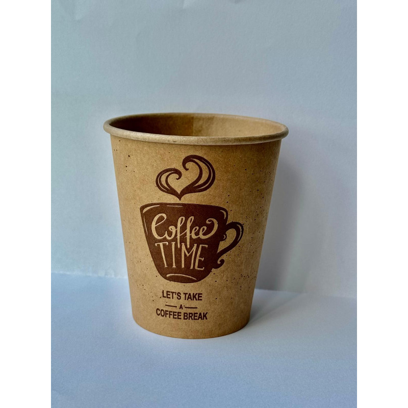 Papīra glāzes, 1-sl., 360ml, 12oz. COFFEE TIME, kraft, d.90mm, 50gab/iep., 20 iep/kastē