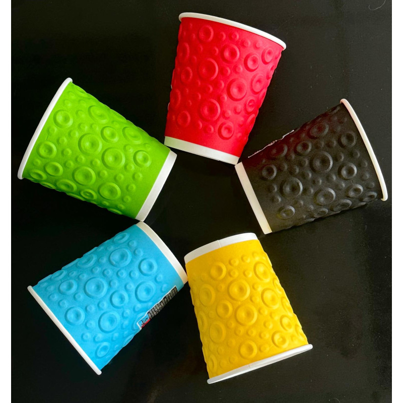 Papīra glāzes 2-sl.,350ml, 12oz, 3D colour mix, d. 90mm, 25gab/iep., 24iep/kastē