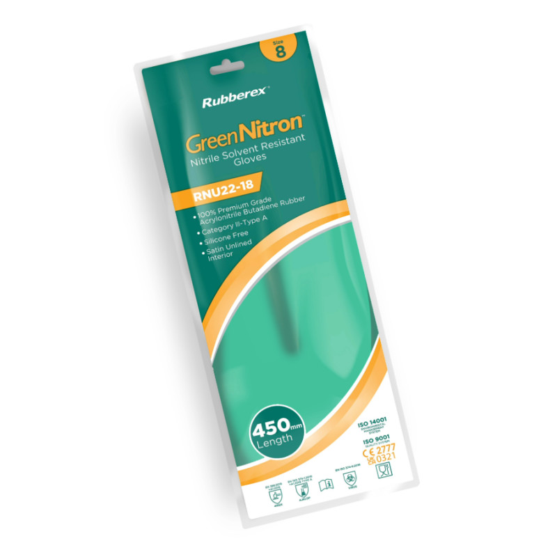 Gumijas cimdi ar floku "SATIN GREEN", XL, 580 mik. (pāris), (6pāri iepak.), 72gab/kastē