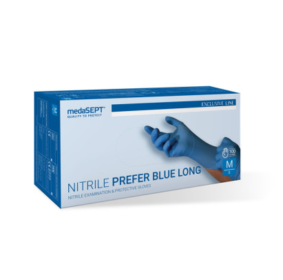 Pagarināti cimdi MEDASEPT PREFER BLUE LONG, M izmērs, 100gab