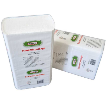 Roku salvetes loksnēs Z locījums, 100% celuloze, 2 slāņi, 20.5x23cm, 150 loksnes,
