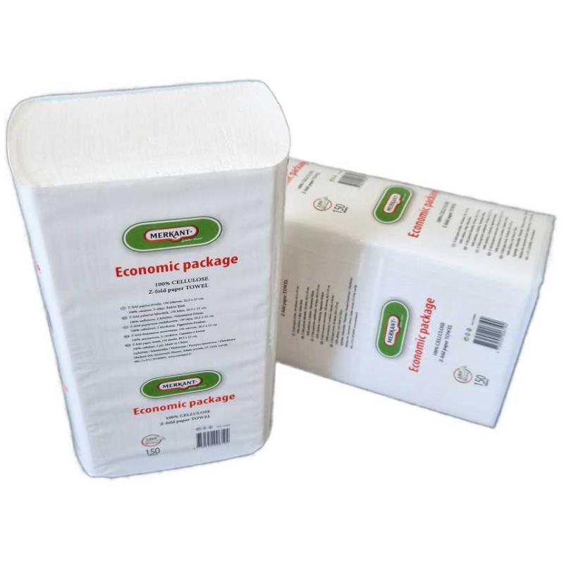 Roku salvetes loksnēs Z locījums, 100% celuloze, 2 slāņi, 20.5x23cm, 150 loksnes,  (20pac/