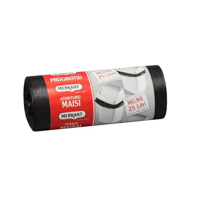Atkritumu maisi 25L, 45x58cm, melni, 8mirk,  HDPE, MERKANT, 30gab/rul, 28rul/kastē