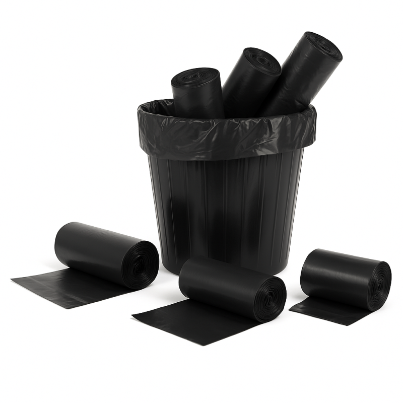Atkritumu maisi 120L, 70x110cm, melni, 25mikr, LDPE, FEVEX, 25gab/rul, 10rul/kastē