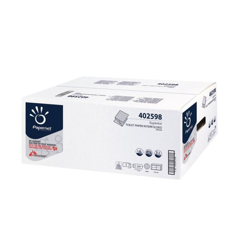 Tualetes papīrs PAPERNET Superior Virgin, 2-slāņu, V-loc.,224 loksnes (11x21cm), 18g/m2, (