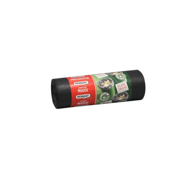 Atkritumu maisi150L, 80x110cm, pelēki, 37mikr, LDPE, MERKANT, 10gab/rul, 8rul/kastē