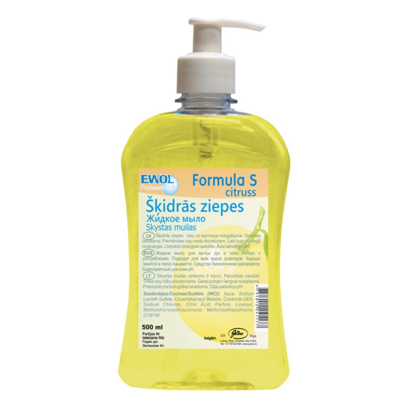 Šķidrās ziepes Citruss Formula S, 500ml, ar dozatoru, EWOL