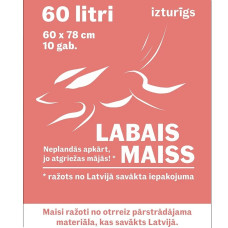 Atkritumu maisi 60L, 60x78cm, melni, 33mikr, LDPE, LABAIS MAISS, 10gab/rul, 34rul/kastē