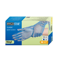 Vinila cimdi CLASSIC, zili, pūderēti, 100gb M, (10gb/iep)
