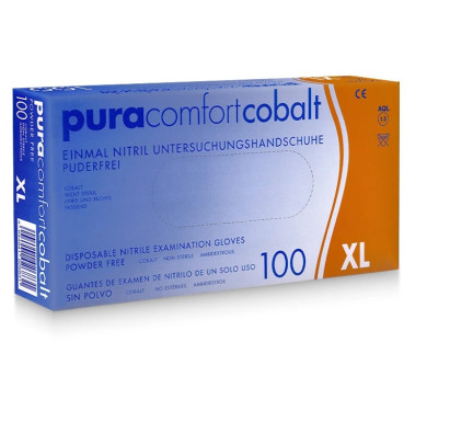 Nitrila cimdi  PURA COMFORT COBALT, bez pūdera, zili, XL izmērs, 24cm, 100gab