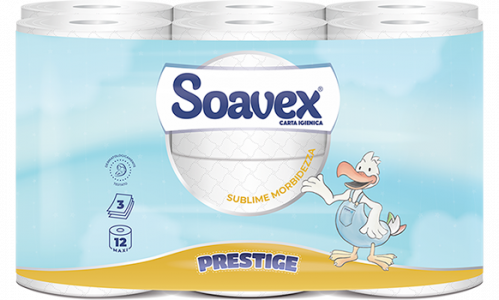 Tualetes papīrs SOAVEX Maxi Prestige, 3-slāņu, 12 ruļļi, 20 m, 170 lock., h. - 10 cm