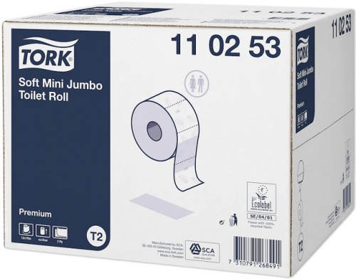 Tualetes papīrs Mini Jumbo Premium T2 TORK, 2-kārt,170m, 850lok, h-9.7cm, s.d.5.9cm