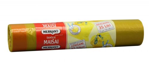 Atkritumu maisi 35L, 55x68cm, dzelteni, LDPE, 15gab/rul.