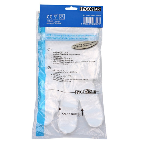 Cimdi LDPE, Polyclassic Soft, L, blisterī, (50gab) (100iep/kastē)