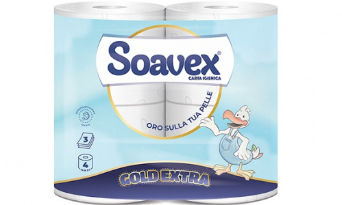 Tualetes papīrs SOAVEX Gold Extra, 4 ruļļi, 42 m, 350 lock, h. - 9,6 cm