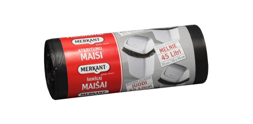 Atkritumu maisi 45L, 55x70cm, melni, HDPE, 20gab/rul.