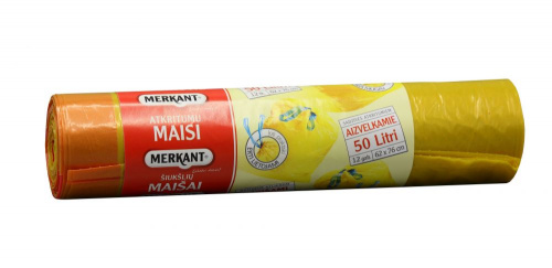 Atkritumu maisi 50L, 62x76cm, dzelteni, LDPE, 12gab/rul.